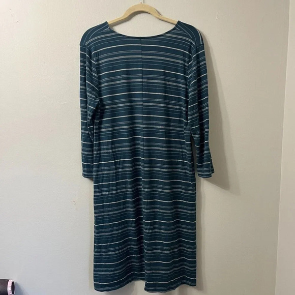 Garnet Hill Womens Shirt Dress Teal Blue Large Striped Stretch Long Sleeve - Picture 7 of 10